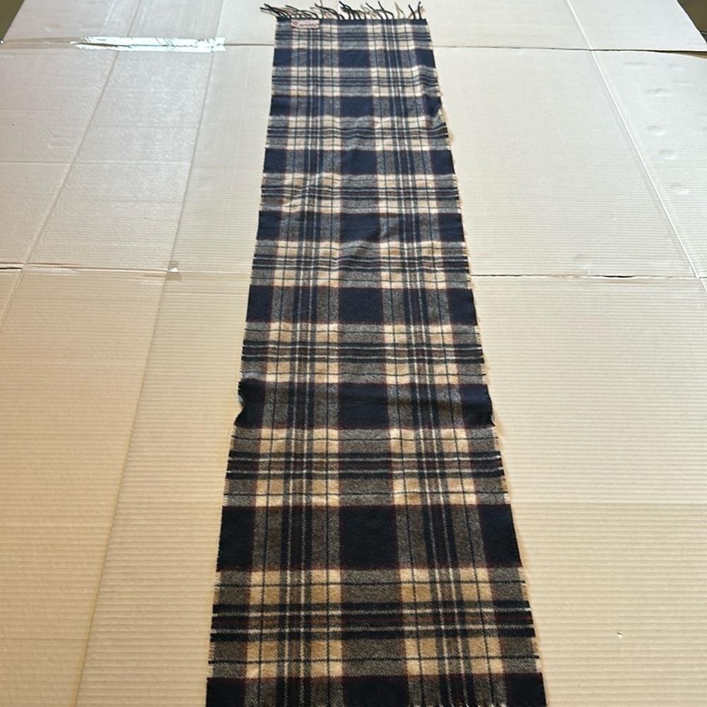 Highland Home Industries 100% pure new wo plaid scarf navy beige maroon white